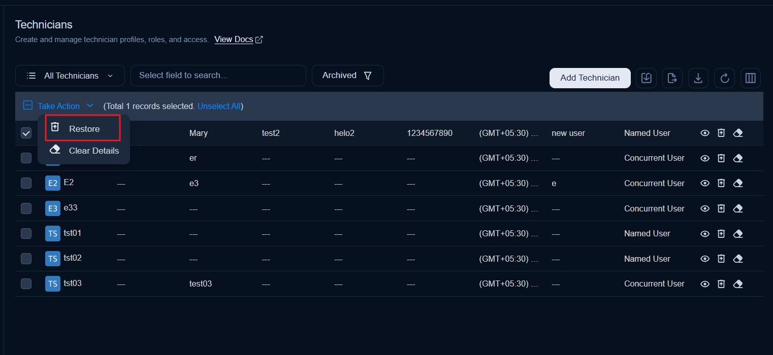 Bulk restore