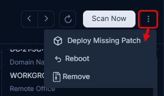Deploy Missing Patch option in the More Options dropdown menu