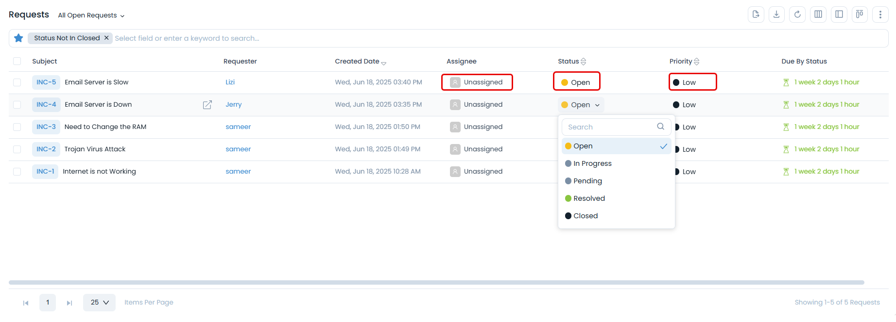 Inline update requests