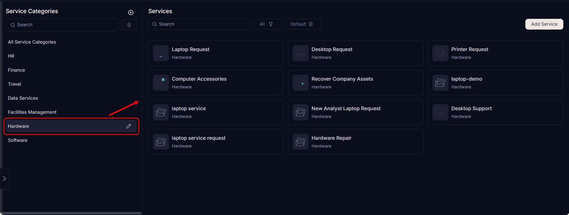 Service Catalog Page