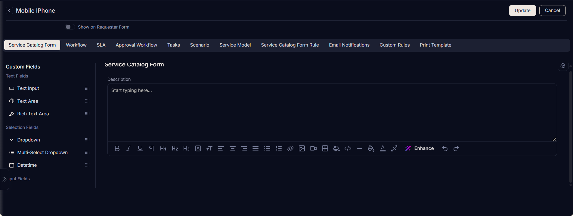Service Catalog Form