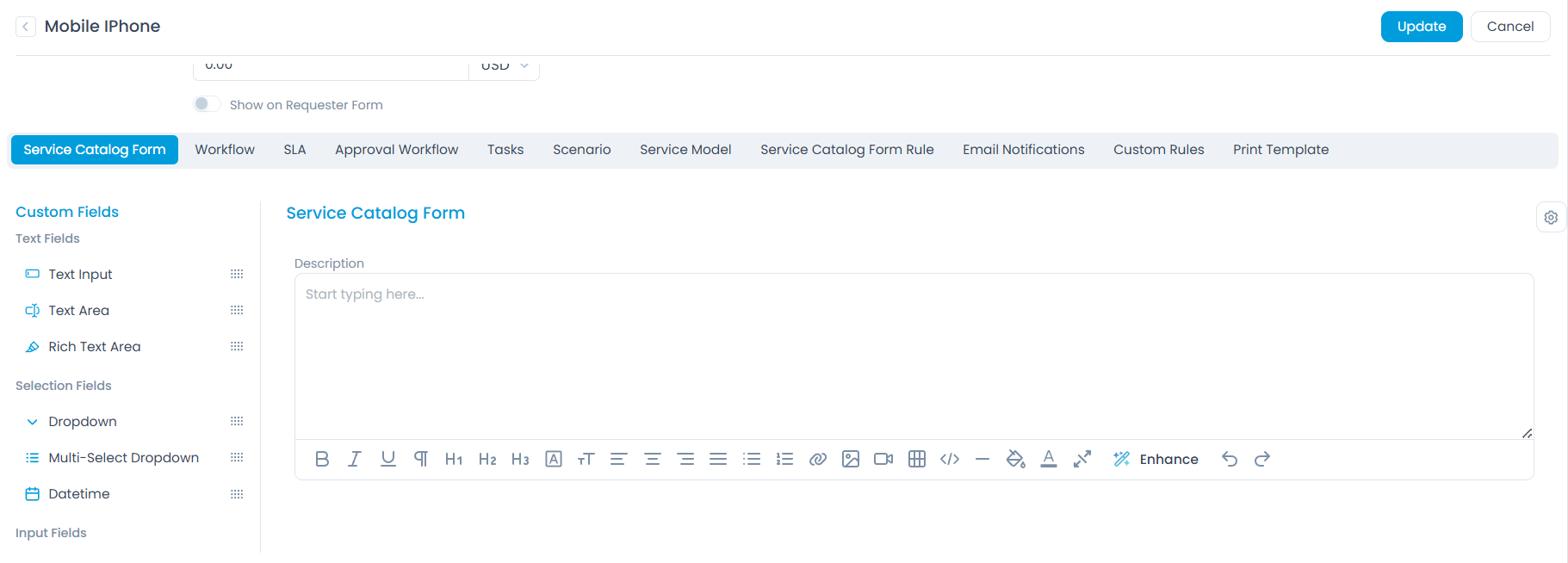 Service Catalog Form