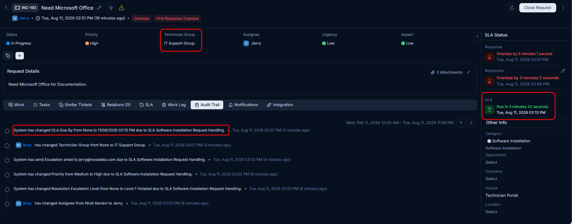 OLA Applied - Software Installation Request