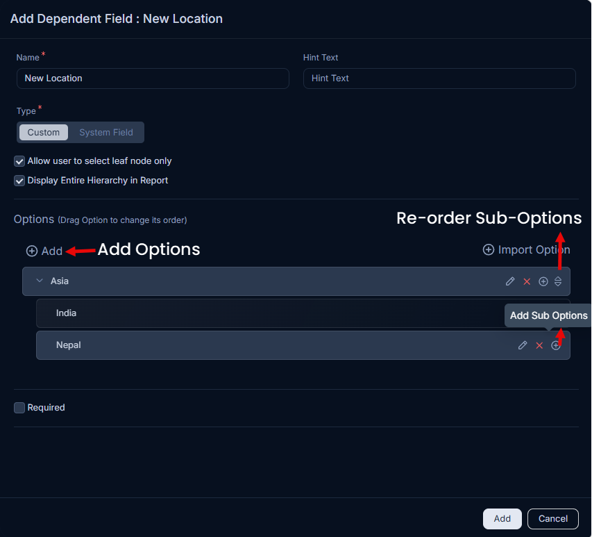 Adding Sub-Options
