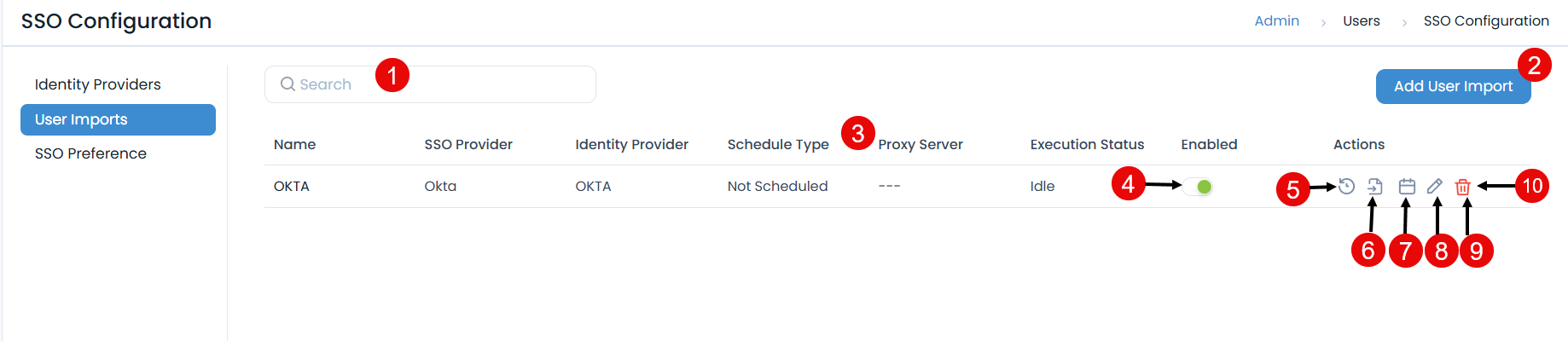 User Import List page