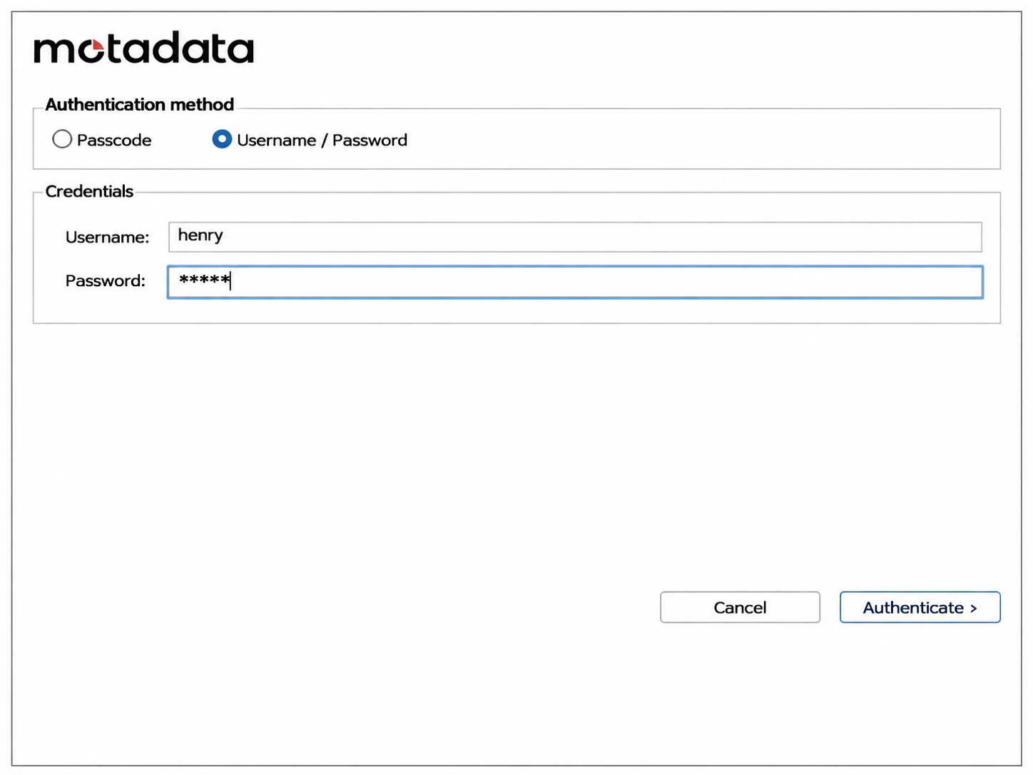 select username and password