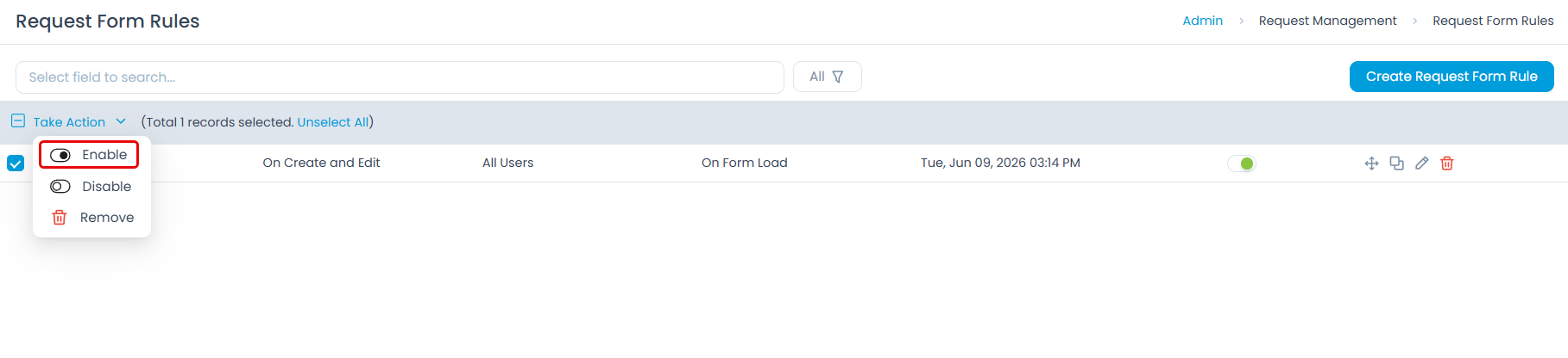 Bulk Enable Form Rule