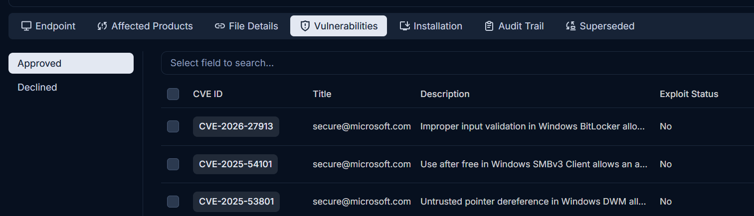 Vulnerabilities Tab