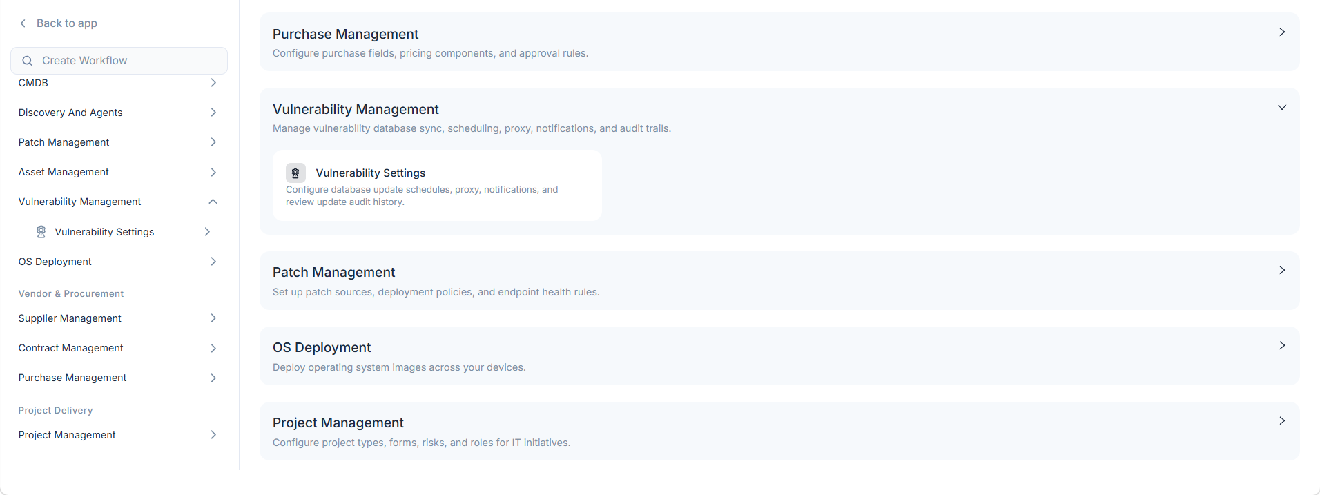 Vulnerability Management overview page showing the module navigation