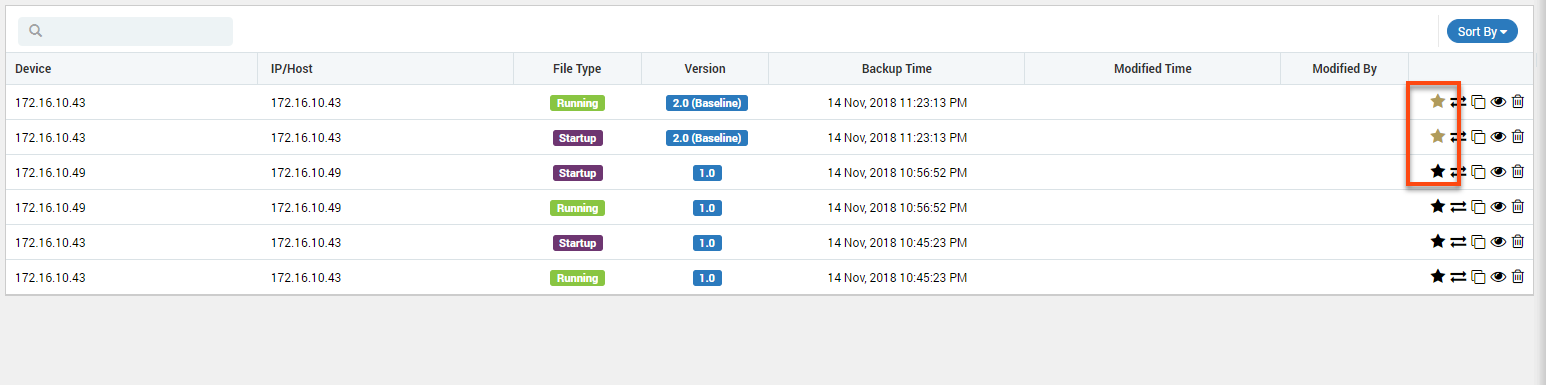 Baseline Backups show Star in Golden Color